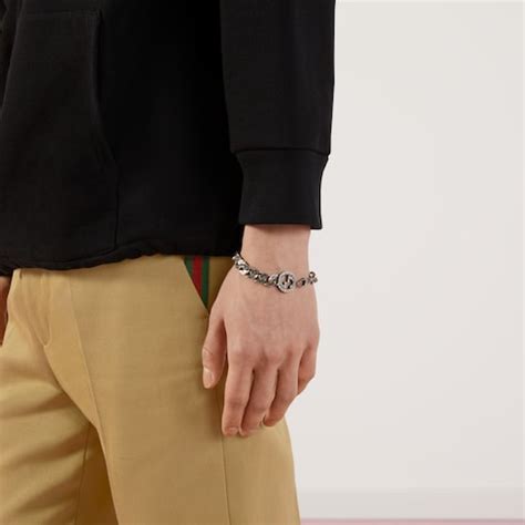 gucci aged sterling silver interlocking g chain bracelet|Gucci link bracelet sterling silver.